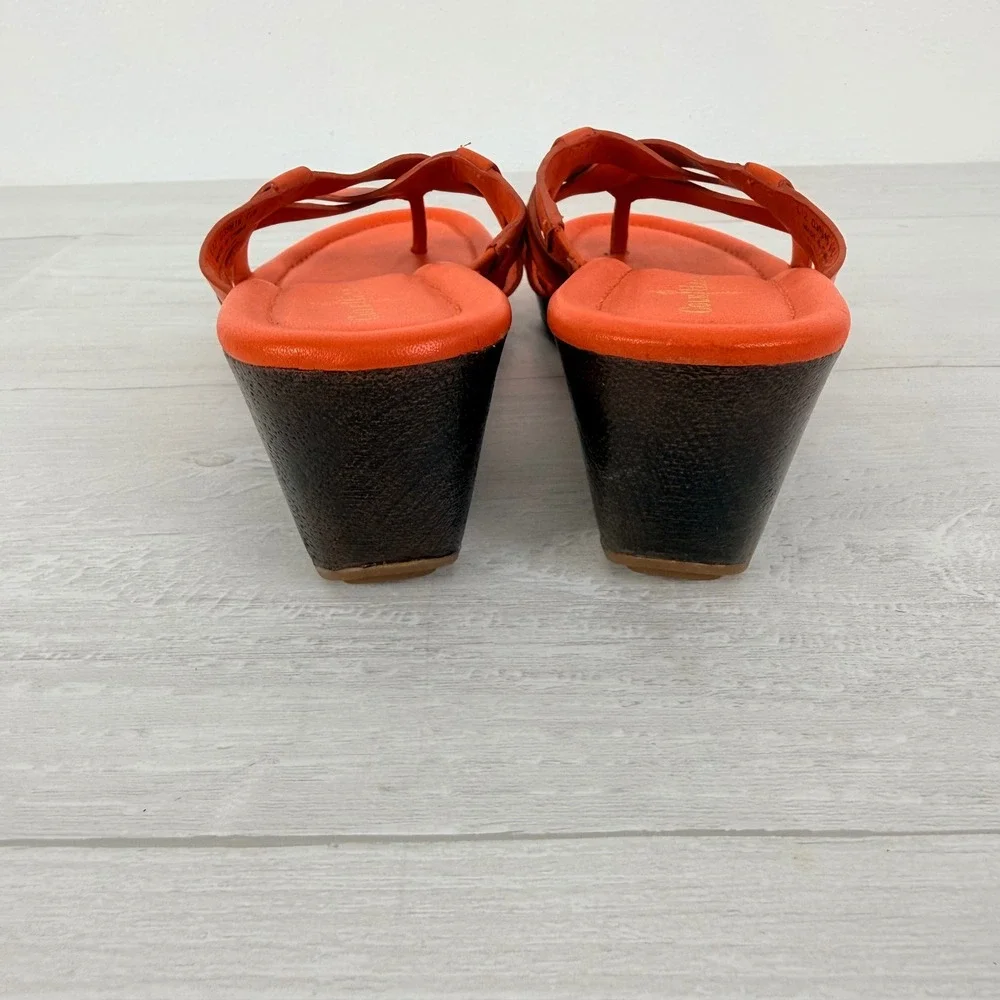 Cole Haan Wedge Sandals Size 7.5 B Orange Nike Air Strappy Leather Summer Bonnie